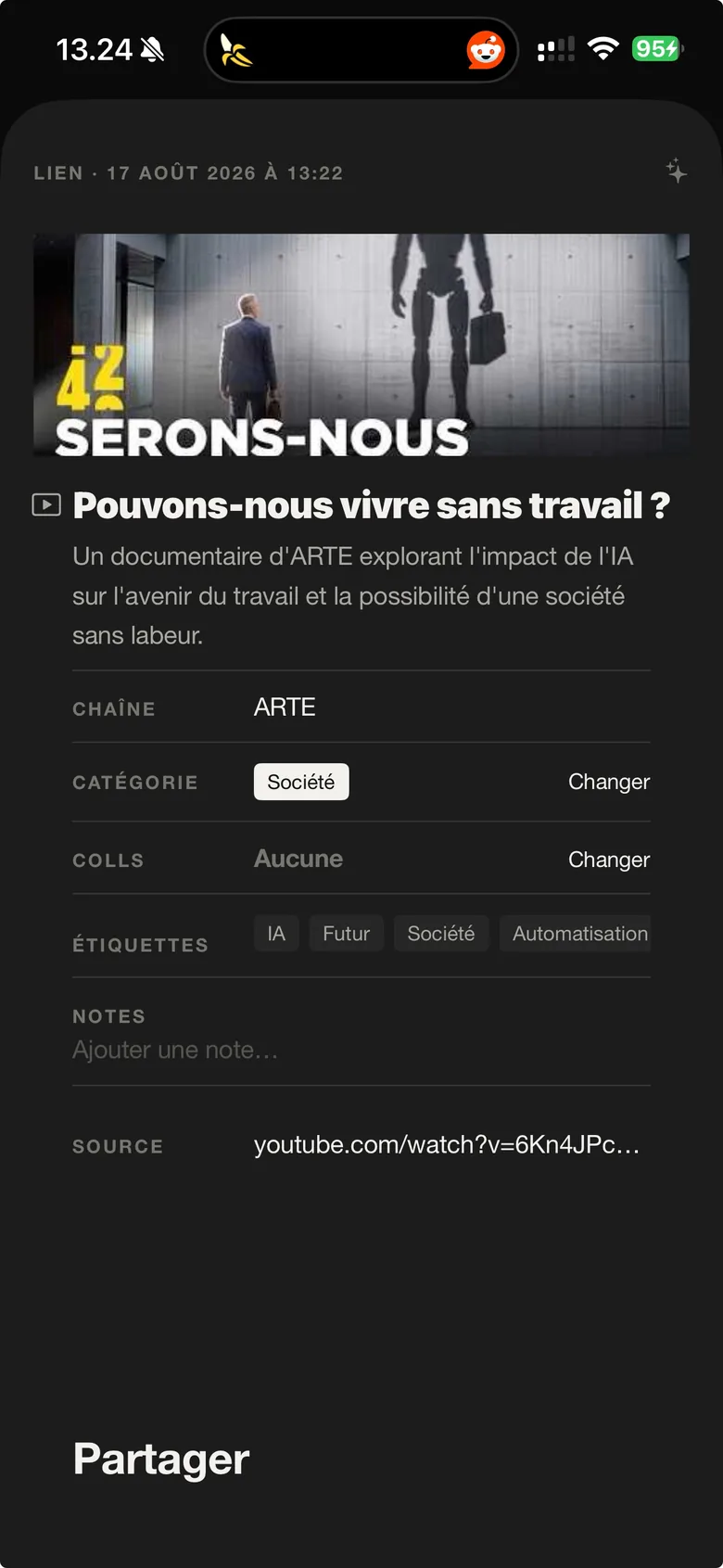 A Toom in detail: the video preview, the AI-written summary, the channel, category, collections and tags.